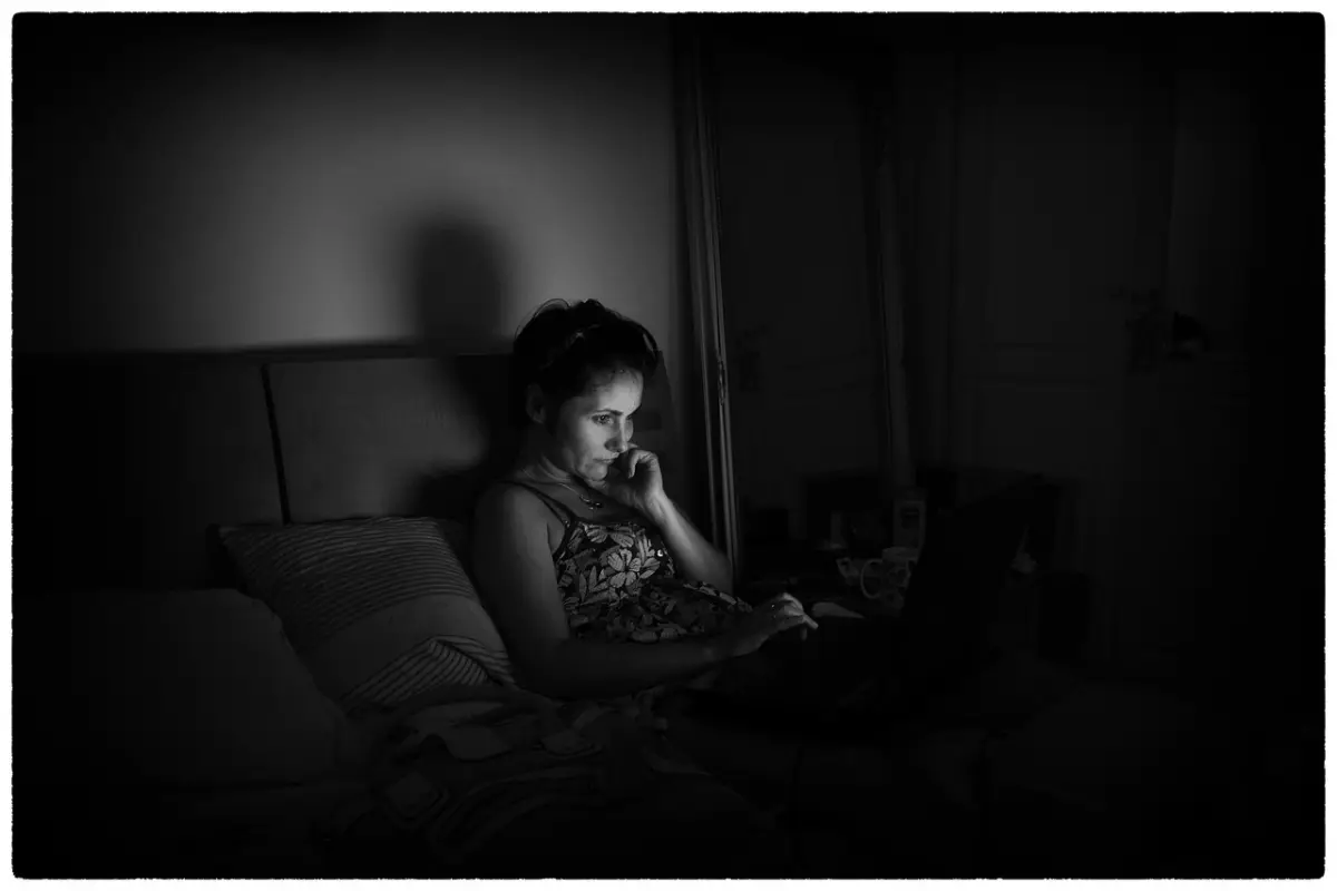 bed, scherm, slaapkamer
